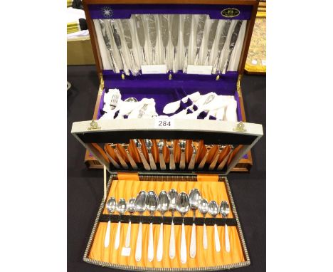 Two vintage canteens of cutlery, one complete and with presentation plaque.  P&amp;P Group 3 (£25+VAT for the first lot and £