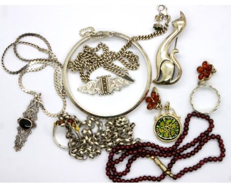 Collection of mixed silver jewellery, some stone set, including a bangle and chain, combined 80g. P&amp;P Group 1 (£14+VAT fo