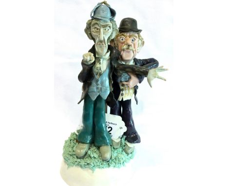 Stephen Dixon 1970s ceramic sculpture purchased from Portland Gallery Manchester; Sherlock Holmes and Doctor Watson, signed t