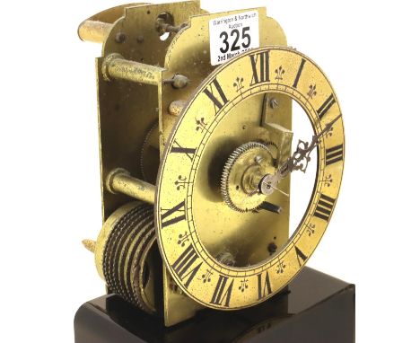 19th century brass fusee driven clock movement with pendulum, H: 18 cm. Ticks for less than 1 minute, movement requires clean