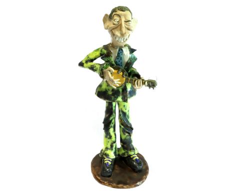 Stephen Dixon 1970s ceramic sculpture purchased from Portland Gallery Manchester; George Formby, signed to base SF Dixon 1973