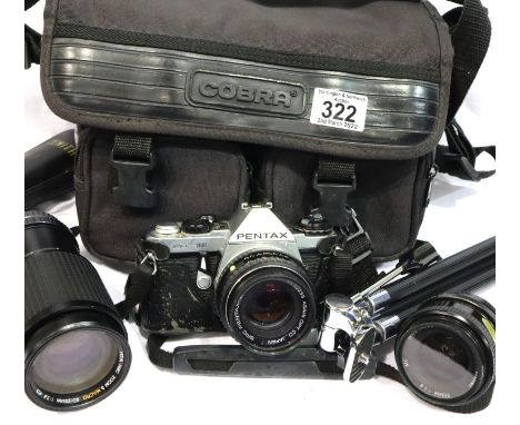 Pentax ME camera with mixed lenses and accessories. P&amp;P Group 2 (£18+VAT for the first lot and £3+VAT for subsequent lots