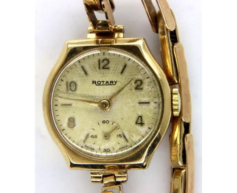 Rotary; 9ct gold ladies wristwatch on a 9ct gold expanding bracelet, working at lotting, combined 15.6g. P&amp;P Group 1 (£14