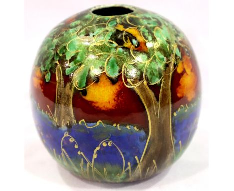 Anita Harris vase in the Bluebell Wood pattern, signed in gold, H: 10 cm. No cracks, chips or visible restoration. P&amp;P Gr