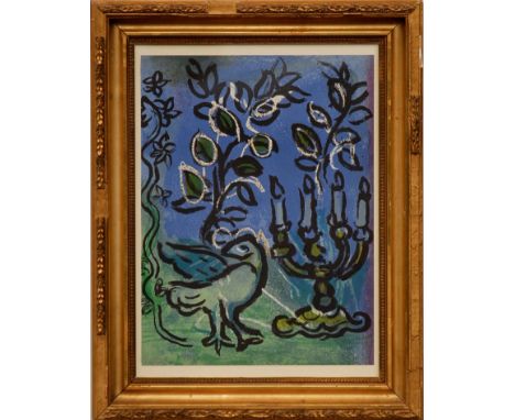 MARC CHAGALL 'Candlesticks', original lithograph printed by Mourlot, 1962, ref Mourlot 366, 35cm x 28cm, framed and glazed.