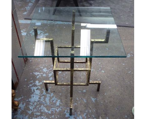 LAMP TABLE, the glass top on an antiqued gilt metal base, 56cm x 56cm x 71cm H.