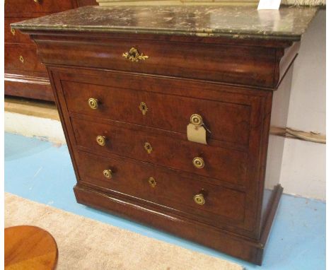 HALL COMMODE, 19th century French Louis Philippe walnut with four long drawers of shallow proportions, 98cm x 44cm x 89cm H.
