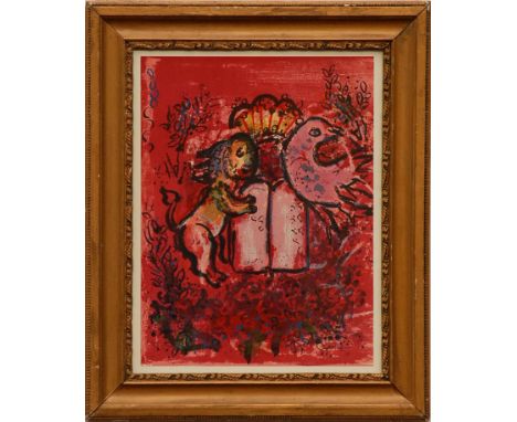 MARC CHAGALL 'Tablets', original lithograph, printed by Mourlot, 1962, ref Mourlot 365, 32cm x 25cm, framed and glazed.
