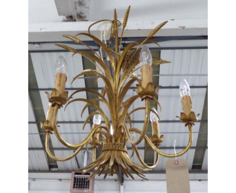 CHANDELIER, six branch wheatsheaf design in gilded metal, 60cm H plus chain.