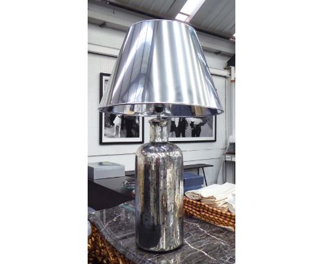 TABLE LAMP, bottle form in an antique effect mirrored finish with shade, 85cm H.