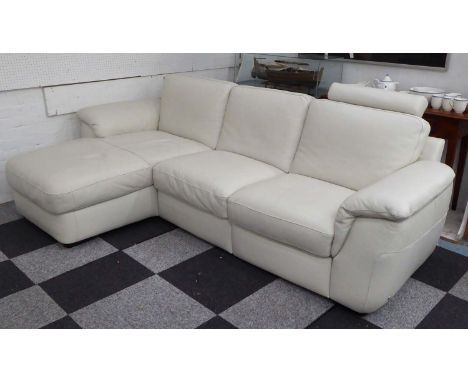 NATUZZI 'JAVA' CORNER SOFA, in white leather on block supports, 260cm x 161cm.