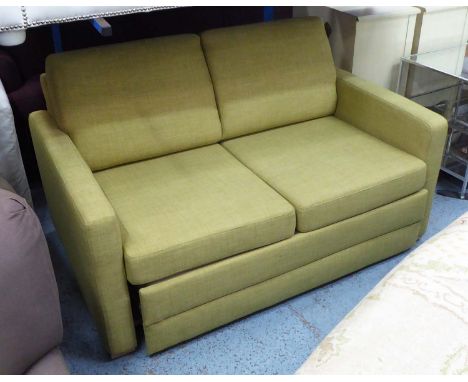 SOFA BED, from John Lewis, green, six months old, 138cm W x 87cm D x 82cm H.