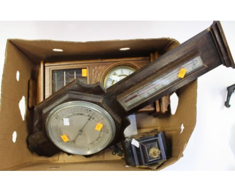 Barometer (20th Century) German Leizkiron mantle clock and an oak cased wall clock (3) 