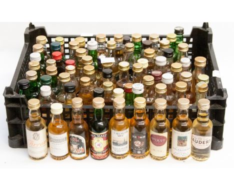 A large collection of whisky miniatures, including Arran,m Macduff, Old Court, Callander Mist, Wild Turkey, Cragganmore, Port