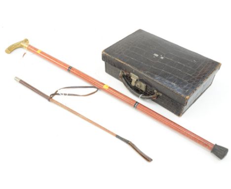 A reptile skin writing/document case, a crop and a walking stick (3) 