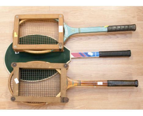 Two Dunlop tennis rackets, one with a Harrod's press and a Slazenger tennis racket (3) 