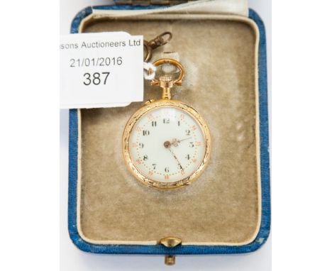 A gold ladies' French enamel and painted dial, St Denis Paris (Au Negre) late 19th Century, original box 