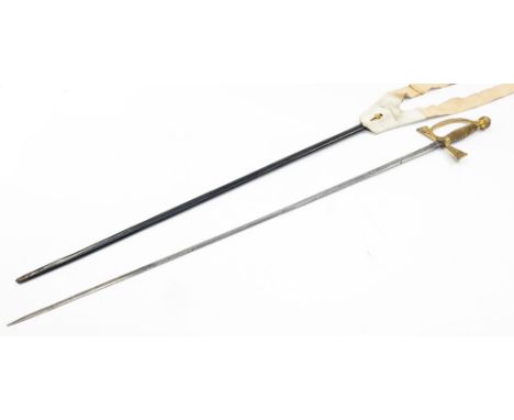 An Edwardian court sword, with holster and sash, the blade engraved with Edward VIII cipher and makers mark J Gaunt and Son L