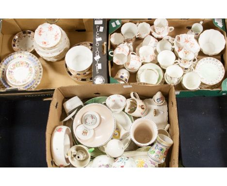 Three boxes of ceramics to include Derby tea service 19th Century Phoenix china tea service, Poole Pottery, crested china, et