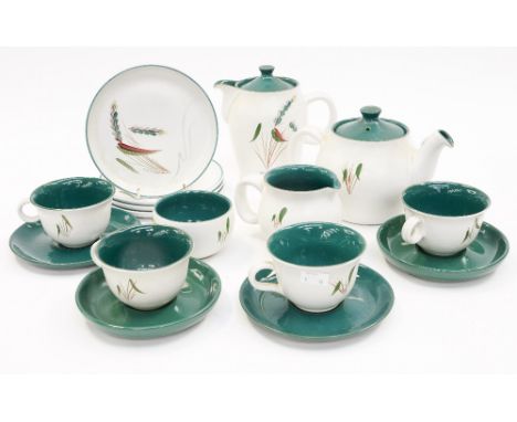 A Denby 'Greenwheat' tea service signed Glyn Colledge, sixteen pieces to include teapot and hot water 