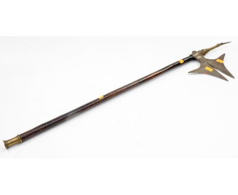 Indian Bulova axe, steel blade with brass mounts.