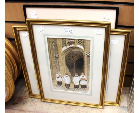 Three framed watercolours, signed 'Fare', comprising 'Choir Boys', 'Night Street' scene and 'Man in a Trunk' scene (3) 