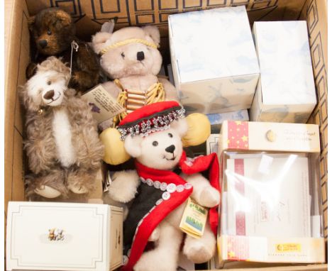 One box of assorted teddies to include 'Tailored Teddies', together with empty Steiff boxes