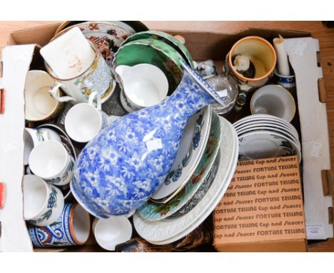 A box of 19th Century Oriental, English and later ceramics and glass to include Susie Cooper, Derby, etc 