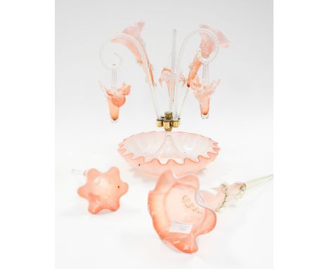 A Victorian epergne, peach and white glass (af) 