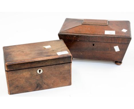 A George III mahogany tea caddy, sarcophagus form; together with a rosewood box (2)