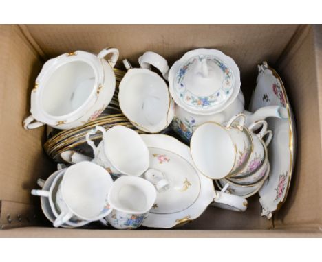 A group of ceramic tea ware to include Royal Crown Derby 'Pinxton Roses' and Royal Albert 'Hamlyn' (qty)