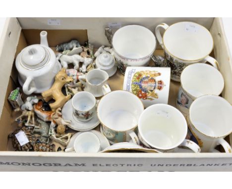 A child's  tea service, Wade Whimsies, commemorative tankards etc to include Aynsley and Royal Doulton etc 