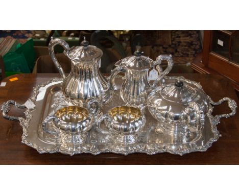A reproduction Victorian style five piece tea service on a twin handled tray (6) 