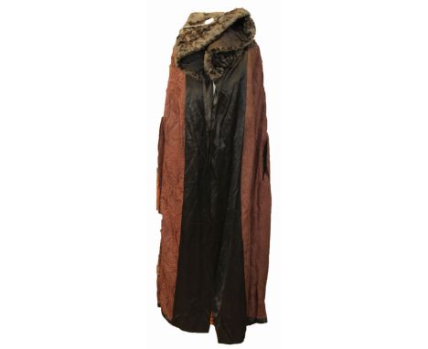 A silk dark grey circa 1920s cloak, with moleskin collar, a velvet cloak having a white shaved Coney collar (2) 