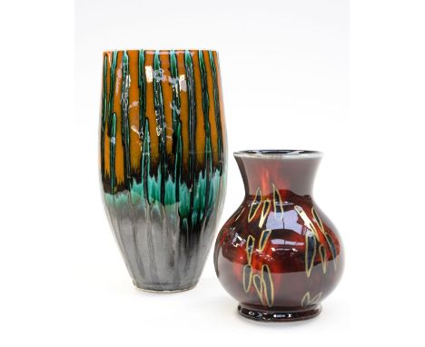Two Anita Harris vases initialled by Studio Artists (2) green/gold, ruby/gold 