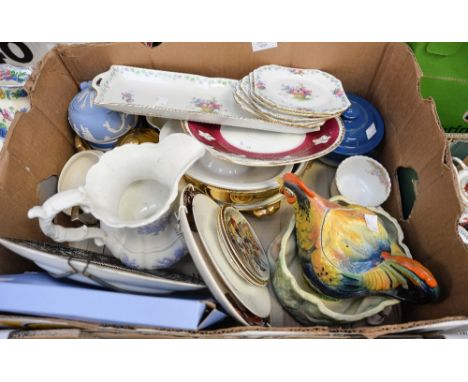 A Shelley sandwich set 'Hampton Court' pattern (6 pieces) a Sylvac 'Elfin' bulb bowl 1513 Cockerel teapot 'Rooster' Wedgwood 