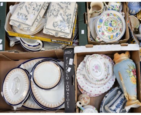 A collection of ceramics and glass including Wedgwood and Co dinner service with plates, tureen etc, Shelley teapot 2154, Spo