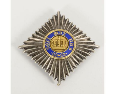 Bruststern des Königlichen Kronen Ordens. 1869 - 1918. Preußen.             Silber, Medaillon Gold, etwas Email. 63.8 g / 8 x