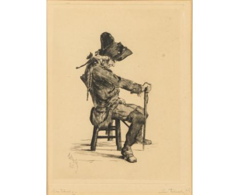                     UNDEUTLICH SIGNIERT,     "Der König" - Friedrich IIRadierung. Bleistiftsignatur und in der Platte signier