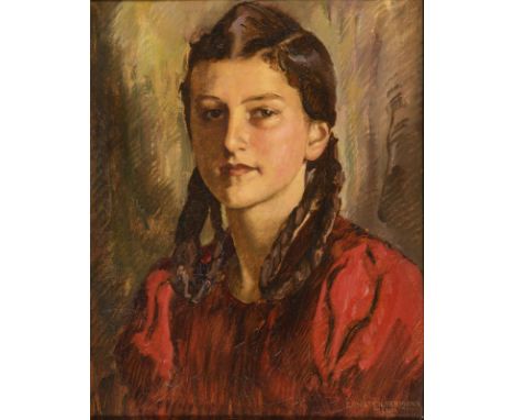                     LIEBERMANN,             Ernst(1869 Langemüß - 1960 Beuerberg)    Mädchenbildnis "Weibi"Öl/Hartfaser. Rech