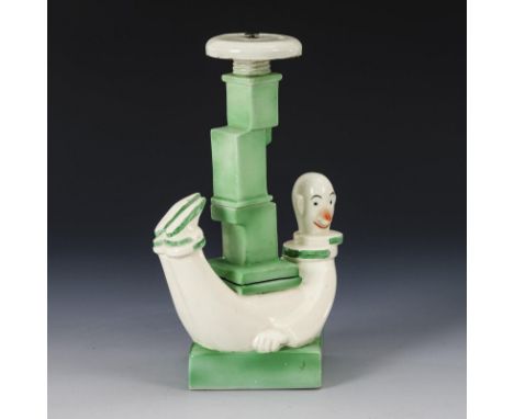 Art-déco-Lampenfuß als lustiger Clown. Goebel. Press- und Stempelmarke, ca. 1923 bis nach 1935.             Steingut, farbig 