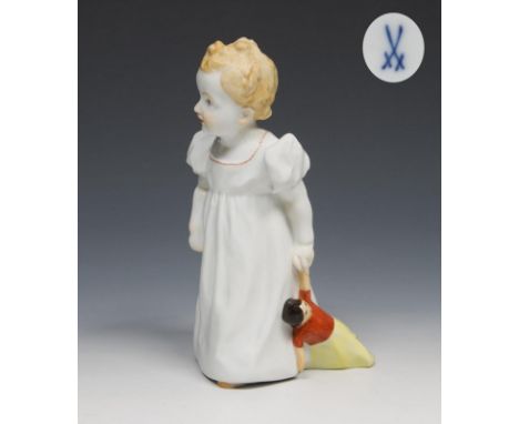 Jugendstil-Figur: Mädchen mit Puppe. Meissen. 1990. Modell-Nr. 73375 (alte Form-Nr. X 164). Modell von.                     H
