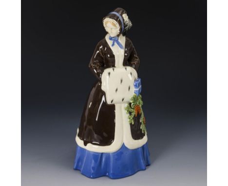 Jugendstil-Dame mit Muff als Allegorie des Winters. Wiener Kunstkeramische Werkstätten. Ungemarkt. Unsigniert. Modell-Nr. 114