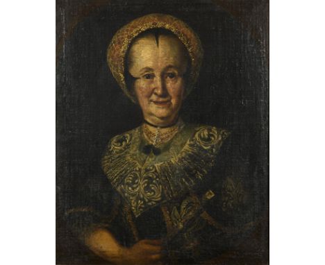             Bildnis einer Frau in TrachtÖl/Leinwand. Unsigniert. 19. Jh. 74,5 x 60 cm. Gerahmt : 85,5 x 71,5 cm (Goldrahmen);