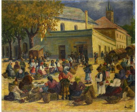                     ÁNYOS,             Fajszi Viola(1872 Arad - 1945 ebd.)    Bauernmarkt mit vielen PersonenÖl/Leinwand. Rec