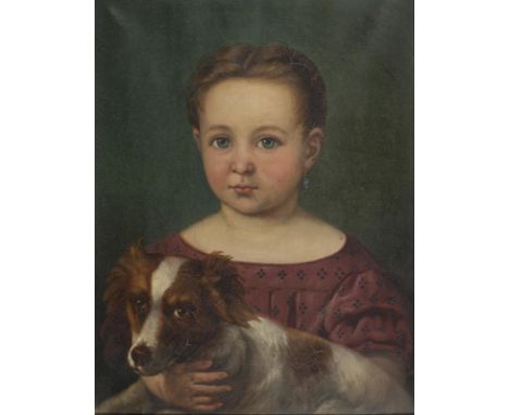             Bildnis eines Mädchens mit HundÖl/Leinwand. Unsigniert. Ende 19. Jh. 44 x 34,5 cm. Gerahmt : 63 x 53,5 cm (Goldst