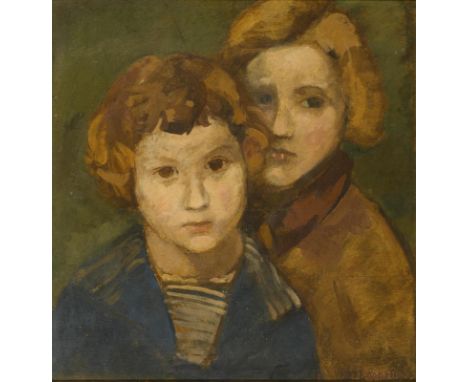                     LOEBELL,             Mina(1877 Wien - 1956 ebd.)    Doppel-Kinderporträt Neue SachlichkeitÖl/Sperrholz. R