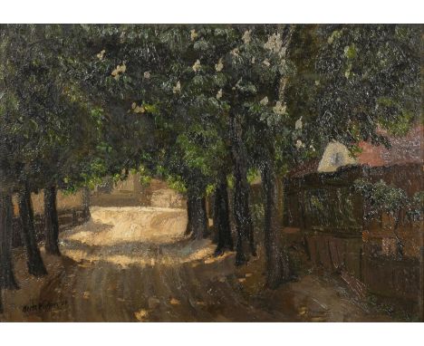                     WIDMER,             Hermann(1871 Ehingen - 1940 Rügen)    Allee im DorfÖl/Malkarton. Links unten signiert