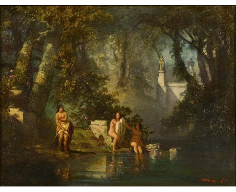                     COULANGE-LAUTREC,             Emmanuel de(1824 - 1898)    Badende NymphenÖl/Holz. Rechts unten signiert, 