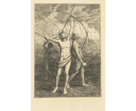                     THOMA,             Hans(1839 - 1924)    Jugendliche BogenschützenRadierung. Bleistiftsignatur. 1901. 22 x